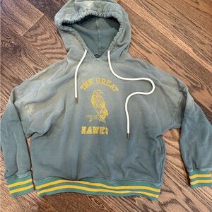 THE GREAT. Sage Green Hooded Sweatshirt with Seahorse Graphic